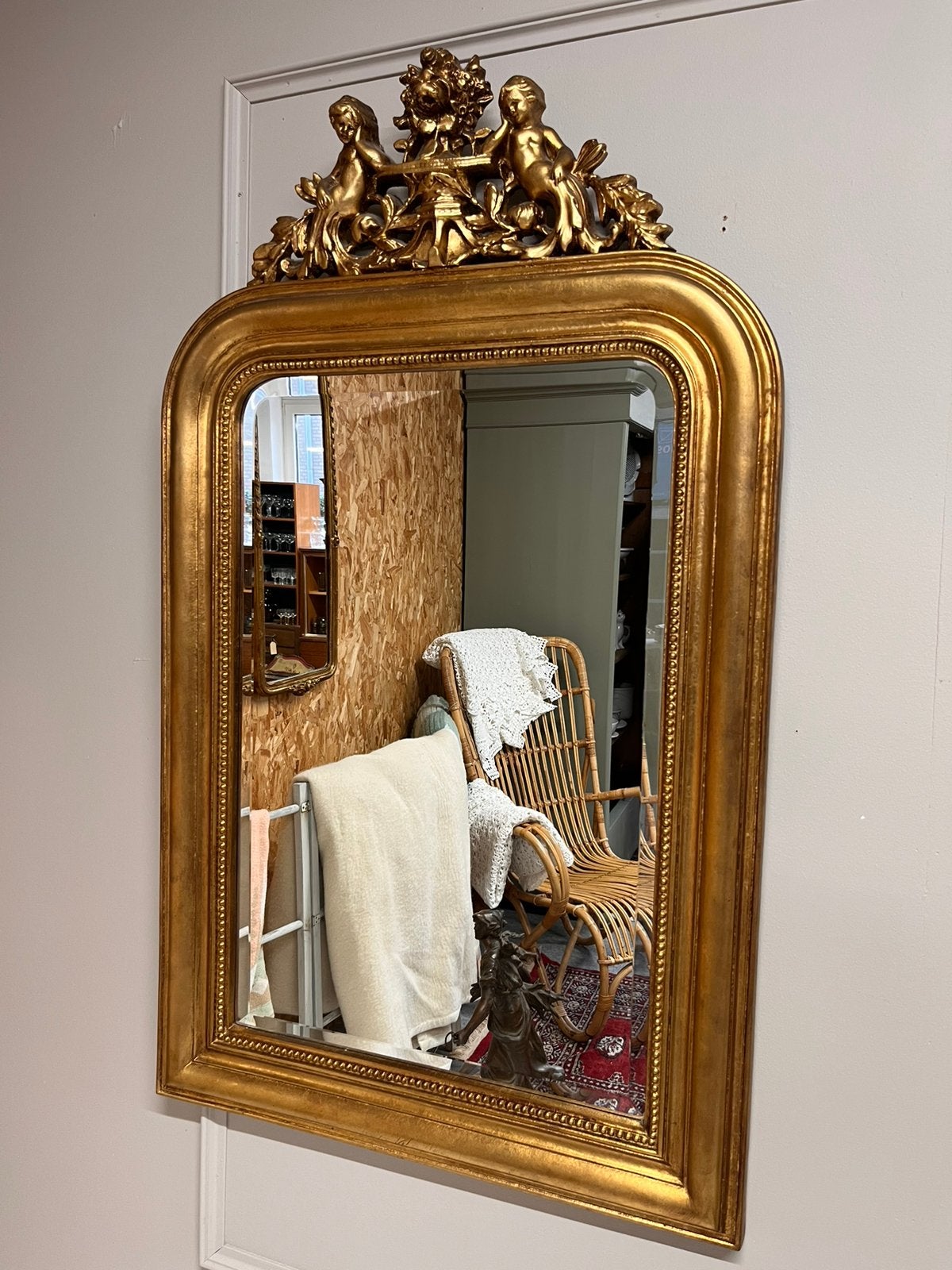 Prachtige Grote Barok Stijl Spiegel Kuif 121 x 81 cm Goud, Antiek en Kunst, Antiek | Spiegels, Ophalen of Verzenden, Rechthoekig
