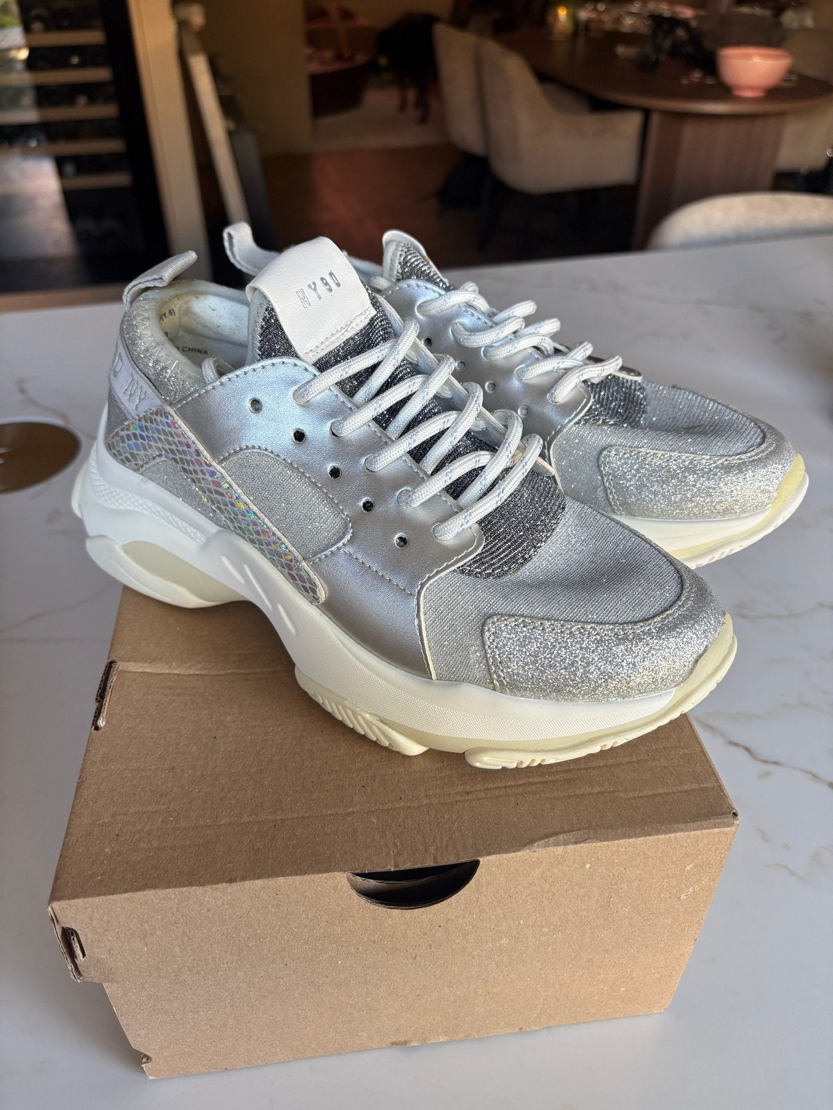 Steve Madden NY90 Zilveren Glitter Sneakers - Maat 37, Ophalen of Verzenden, Nieuw, Overige kleuren, Sneakers of Gympen