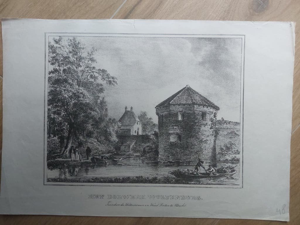 3/ Wolfenburg in Utrecht Originele steendruk 1828-1830, Antiek en Kunst, Gesigneerd in de plaat, Ophalen of Verzenden, Kaarten en plattegronden