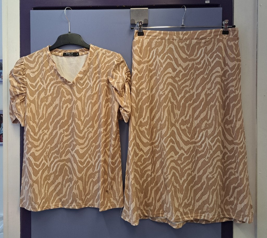 RBLZ set : beige zebra top + rok – maat M – artnr 49438