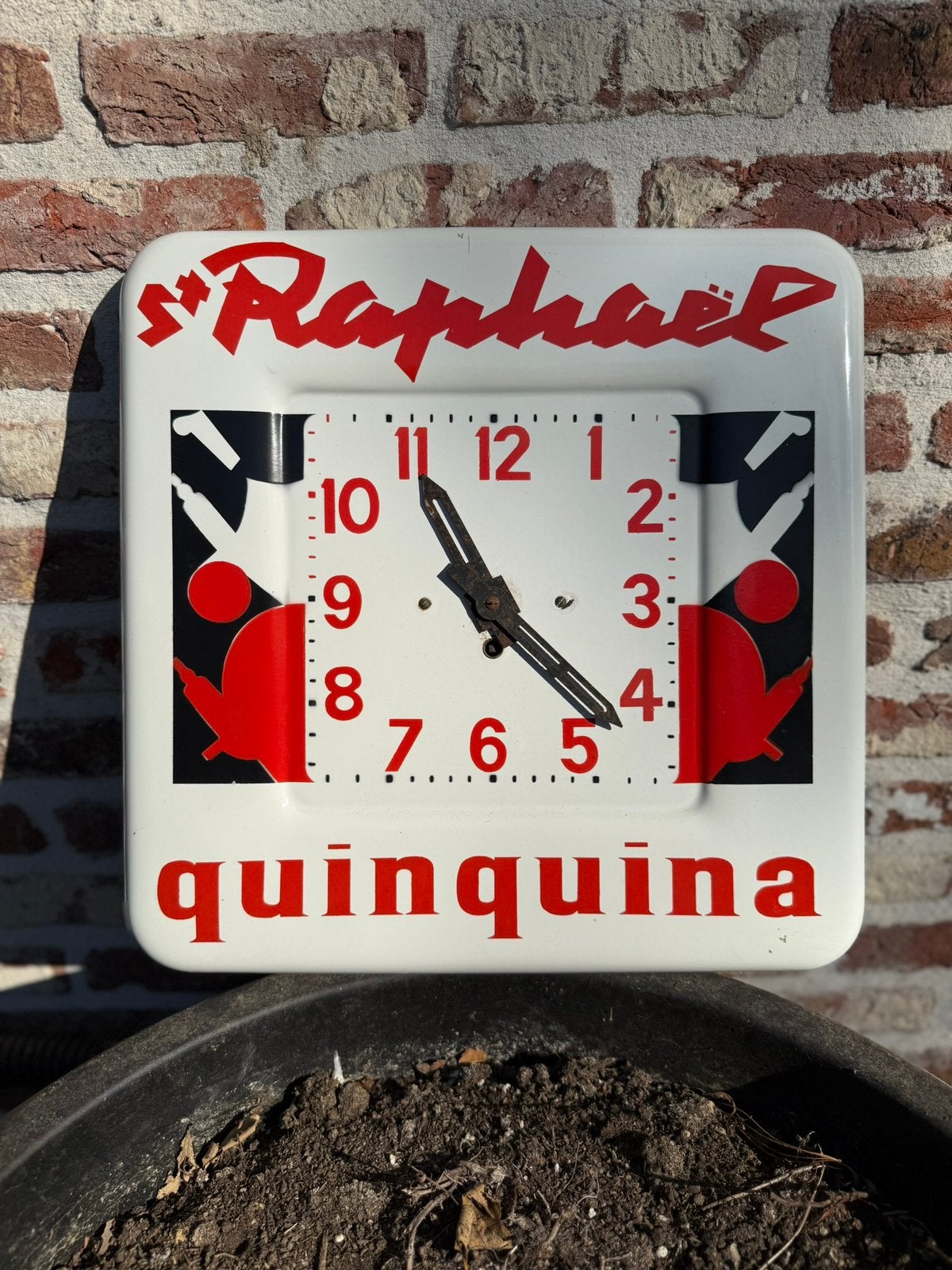Emaille reclame klok QUINQUINA St. Raphaël, Ophalen, Zo goed als nieuw, Reclamebord