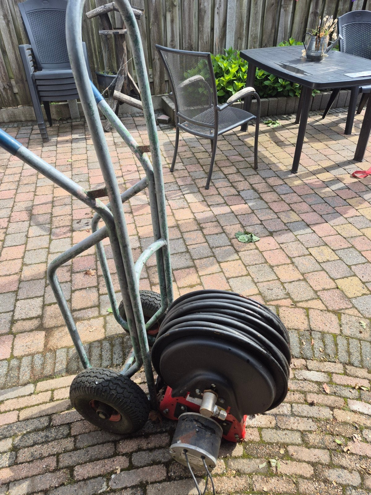 Riool slang met steek wagen, Ophalen, Tuinslang
