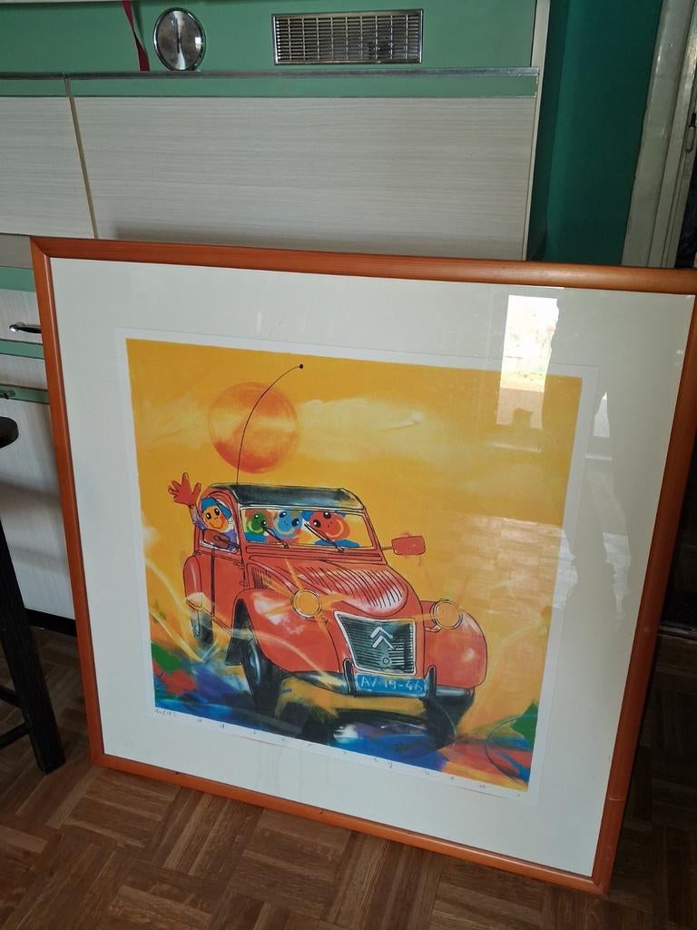 Ad Verstijnen - Citroën 2CV Eend - Zeefdruk 90x90 cm, Antiek en Kunst, Ophalen