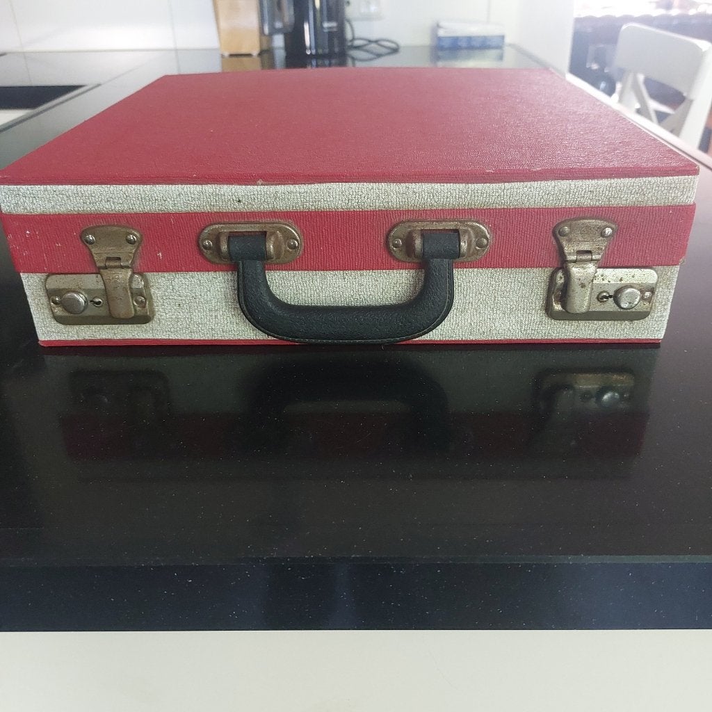 Vintage LP platenkoffer rood/crème – retro vinyl mooie staat, Ophalen of Verzenden, Gebruikt, Overige genres, LP