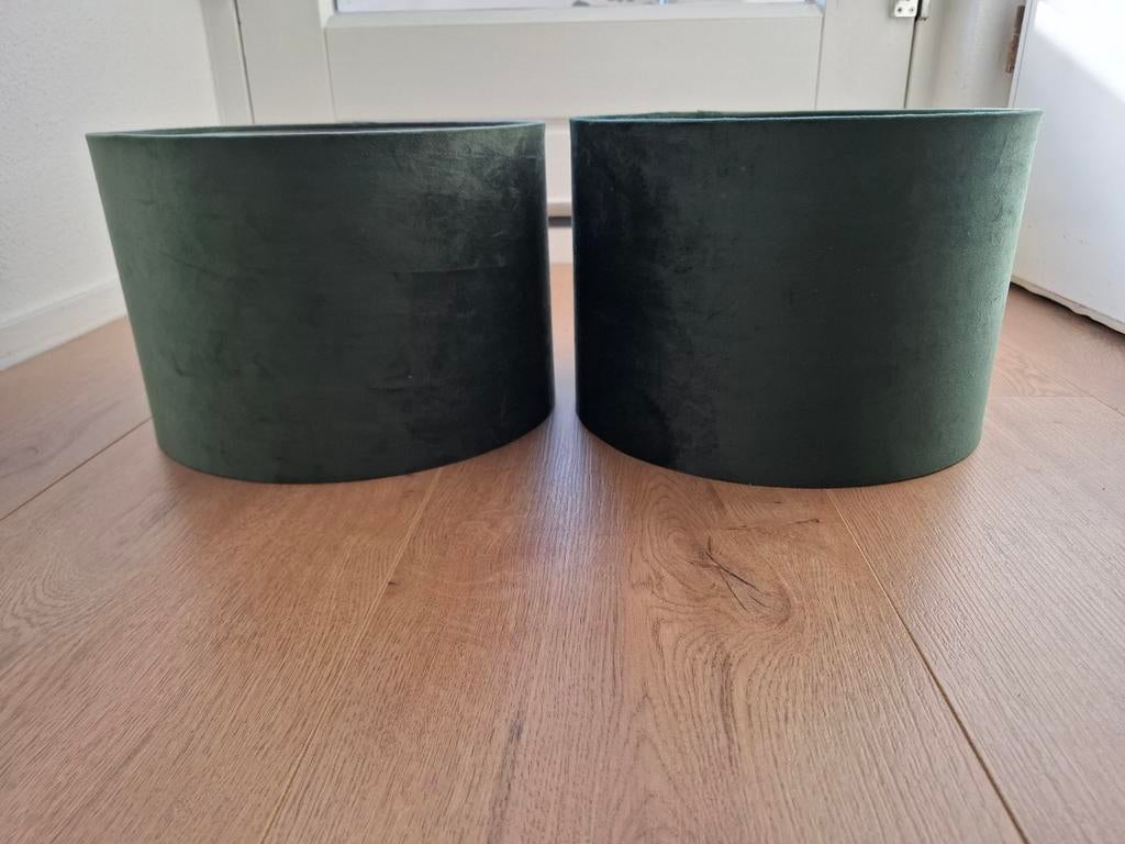 2 groene lampenkappen, Ophalen, Rond, Zo goed als nieuw, Minder dan 25 cm