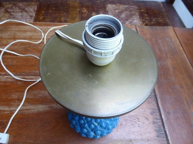 Prachtige blauwe opaline lamp met koperen rand, Ophalen of Verzenden
