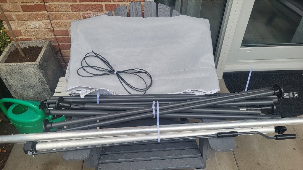 Zonjneluifel met klemconstructie, Tuin en Terras, Zonneschermen, Ophalen, Gebruikt, 150 tot 300 cm, 250 cm tot 450 cm