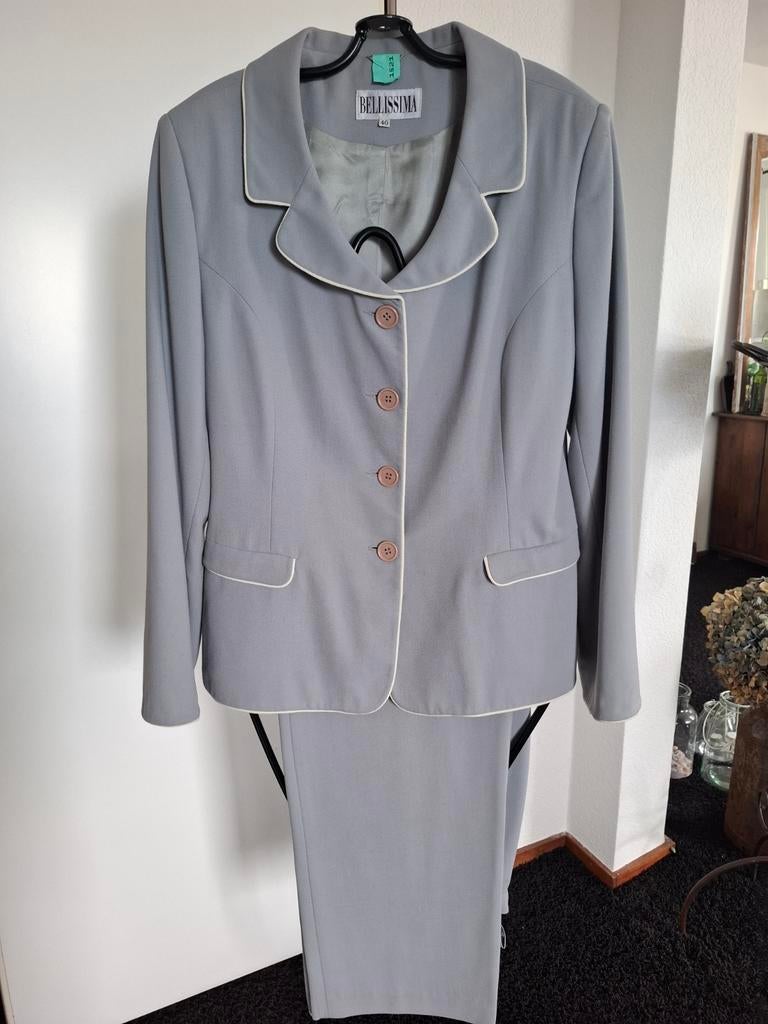 VINTAGE  PAK BELLISIMA grijs/groen waasje gestoomd maat 40, Maat 38/40 (M), Kostuum of Pak, Verzenden, Zo goed als nieuw