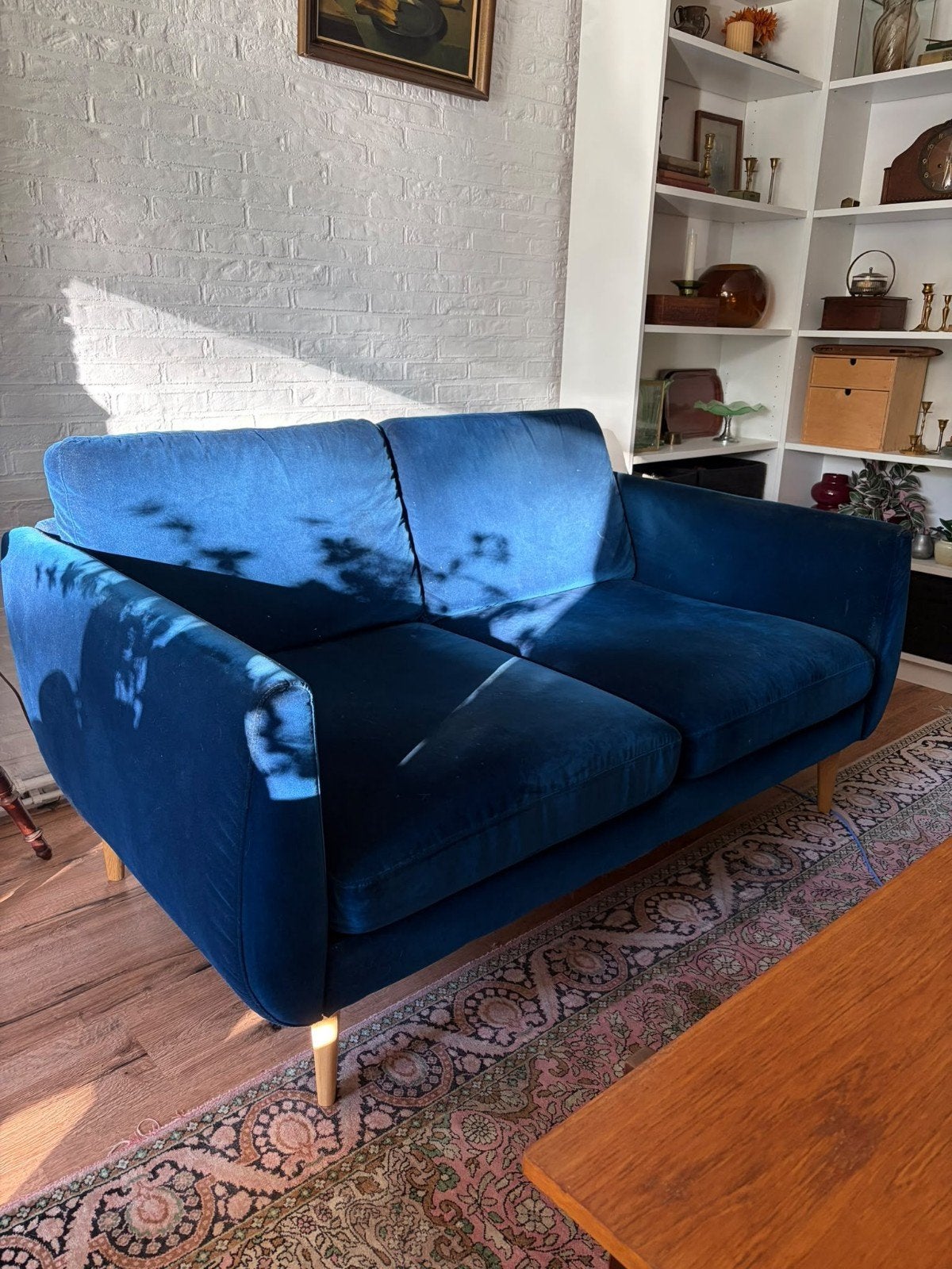 IKEA SMEDSTORP bank - Blauw fluweel, Ophalen, Gebruikt, 150 tot 200 cm, Tweepersoons