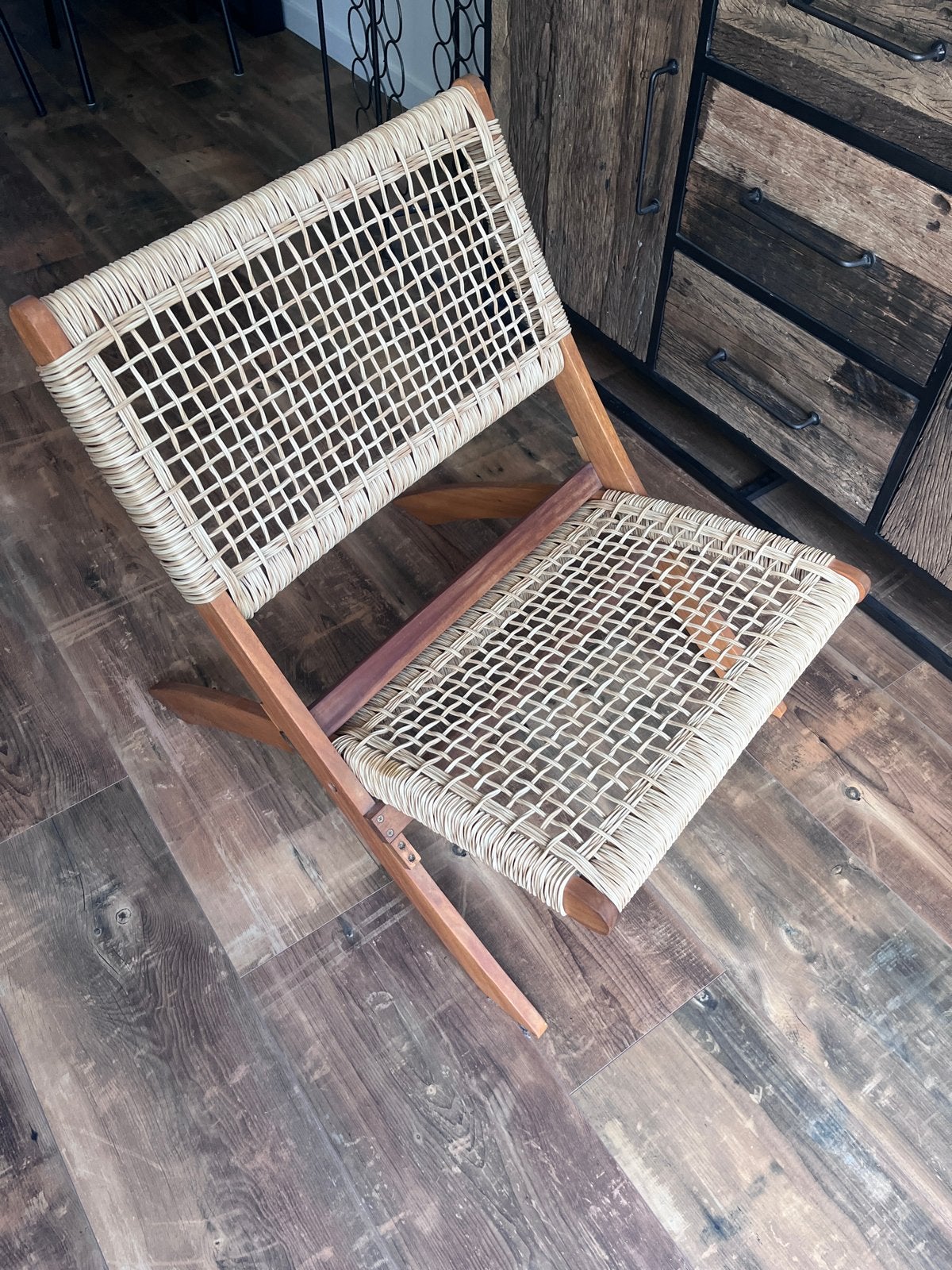 Houten klapstoel met rieten zitting en rugleuning, Ophalen, Gebruikt, Bruin, Eén