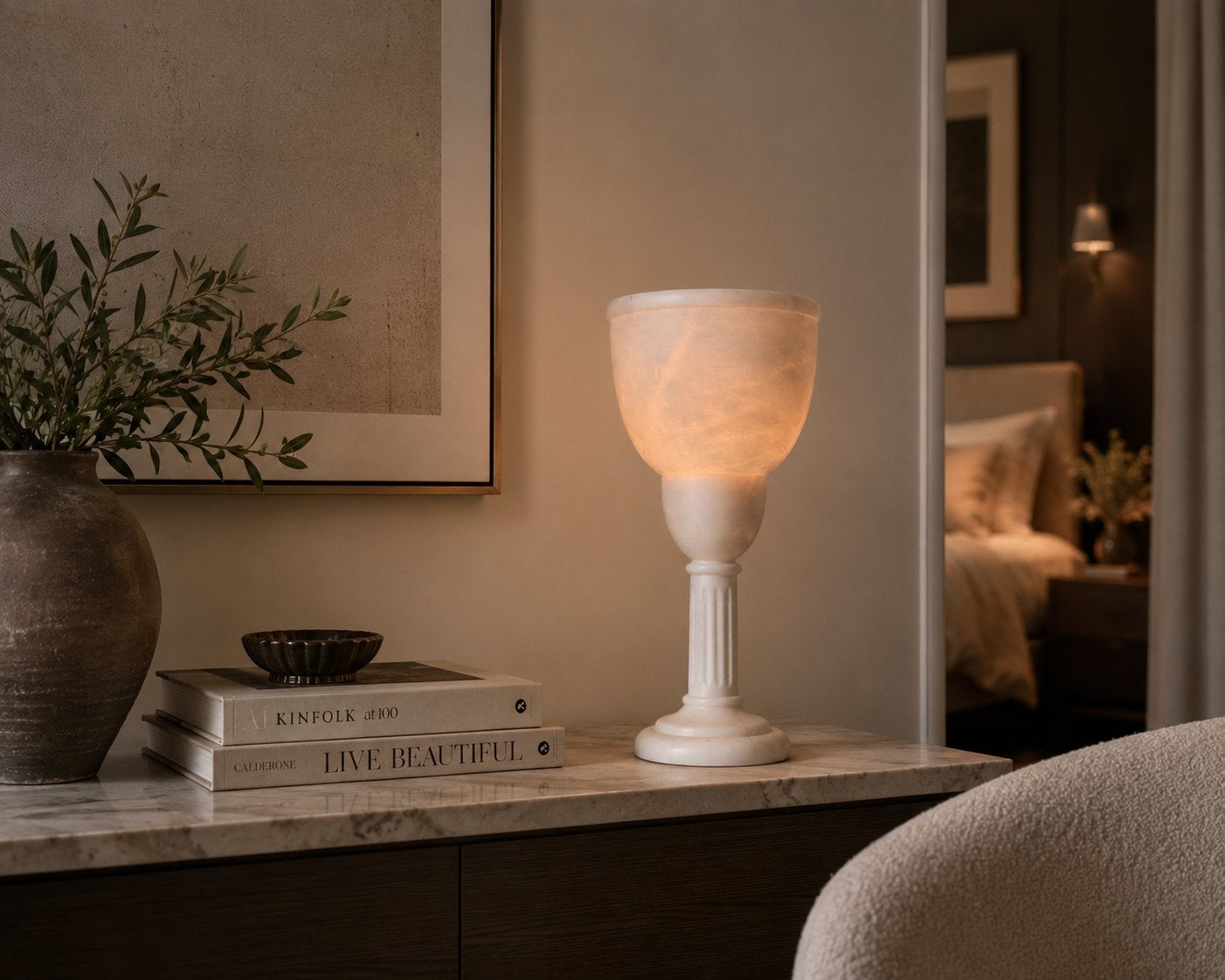 Mooie zware naturstenen tafellamp, Huis en Inrichting, Beige, 45 cm, E14 (klein), Overige stijlen