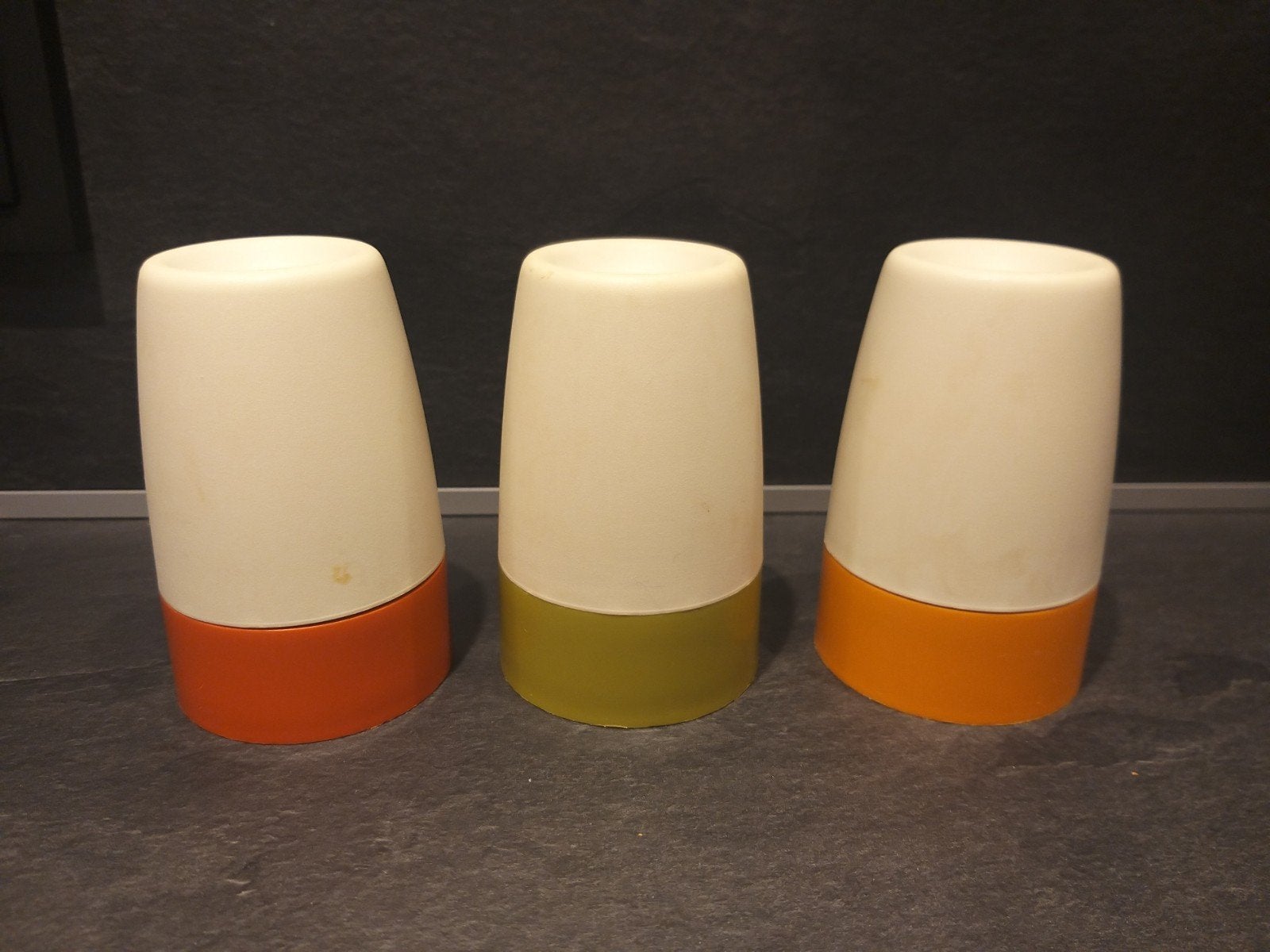 Tupperware Eierdopjes Set van 3 - Vintage Design, Gebruikt, Overige typen, Oranje, Ophalen of Verzenden