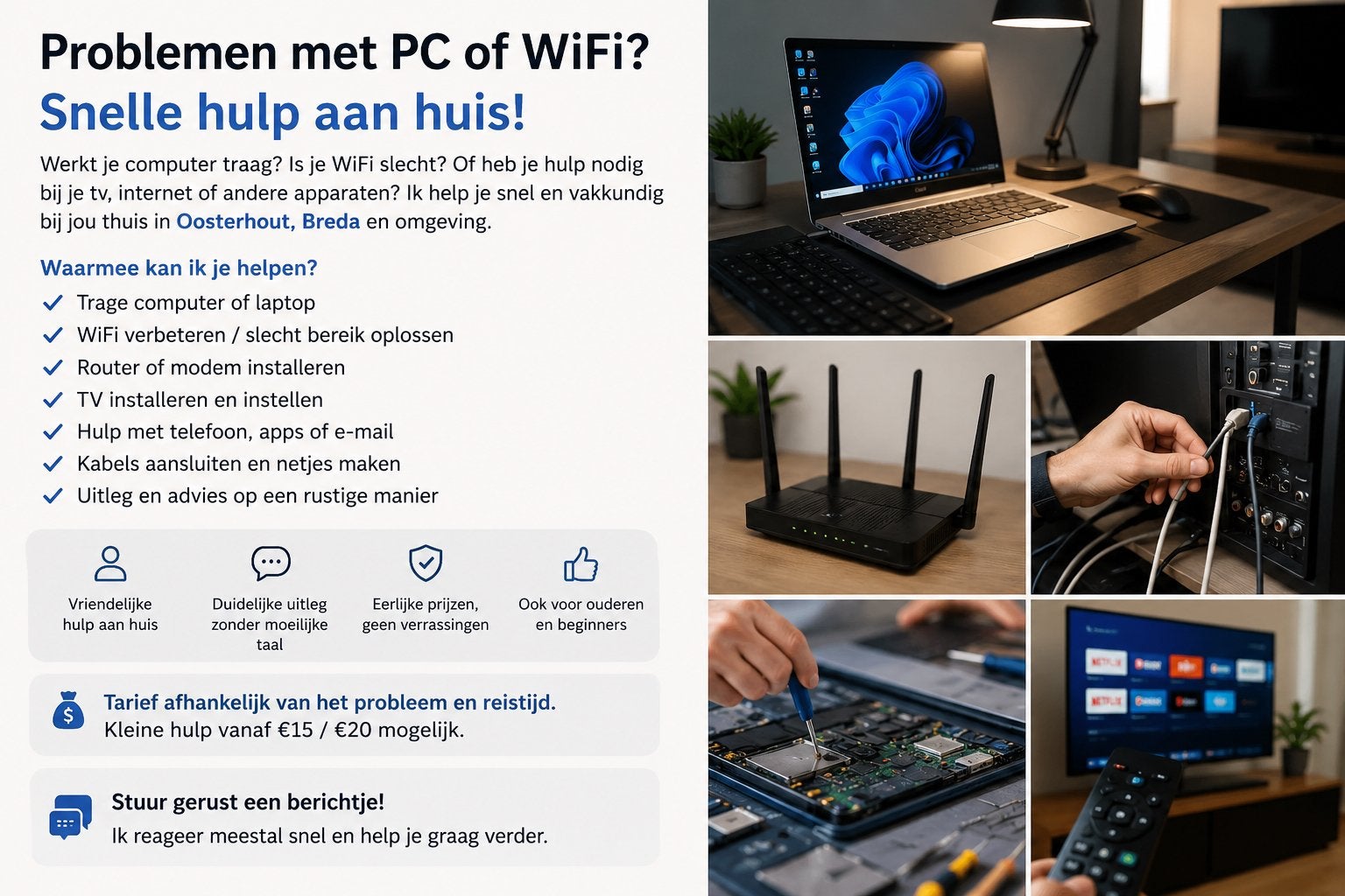 Problemen met PC of WiFi? Snelle hulp - Breda, Tilburg, No cure no pay, Pc's