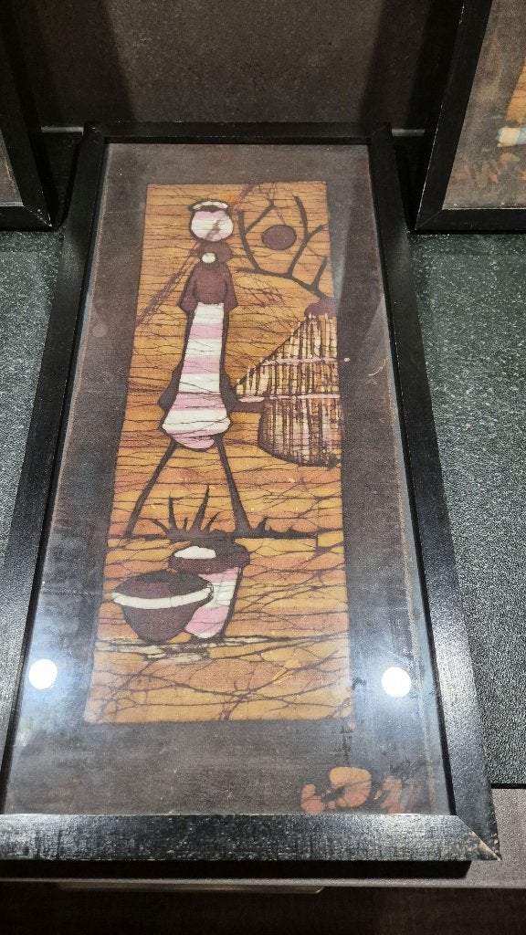 Batik schilderij, ingelijst, Waterdrager roze, 53x26. 5B14, Ophalen of Verzenden
