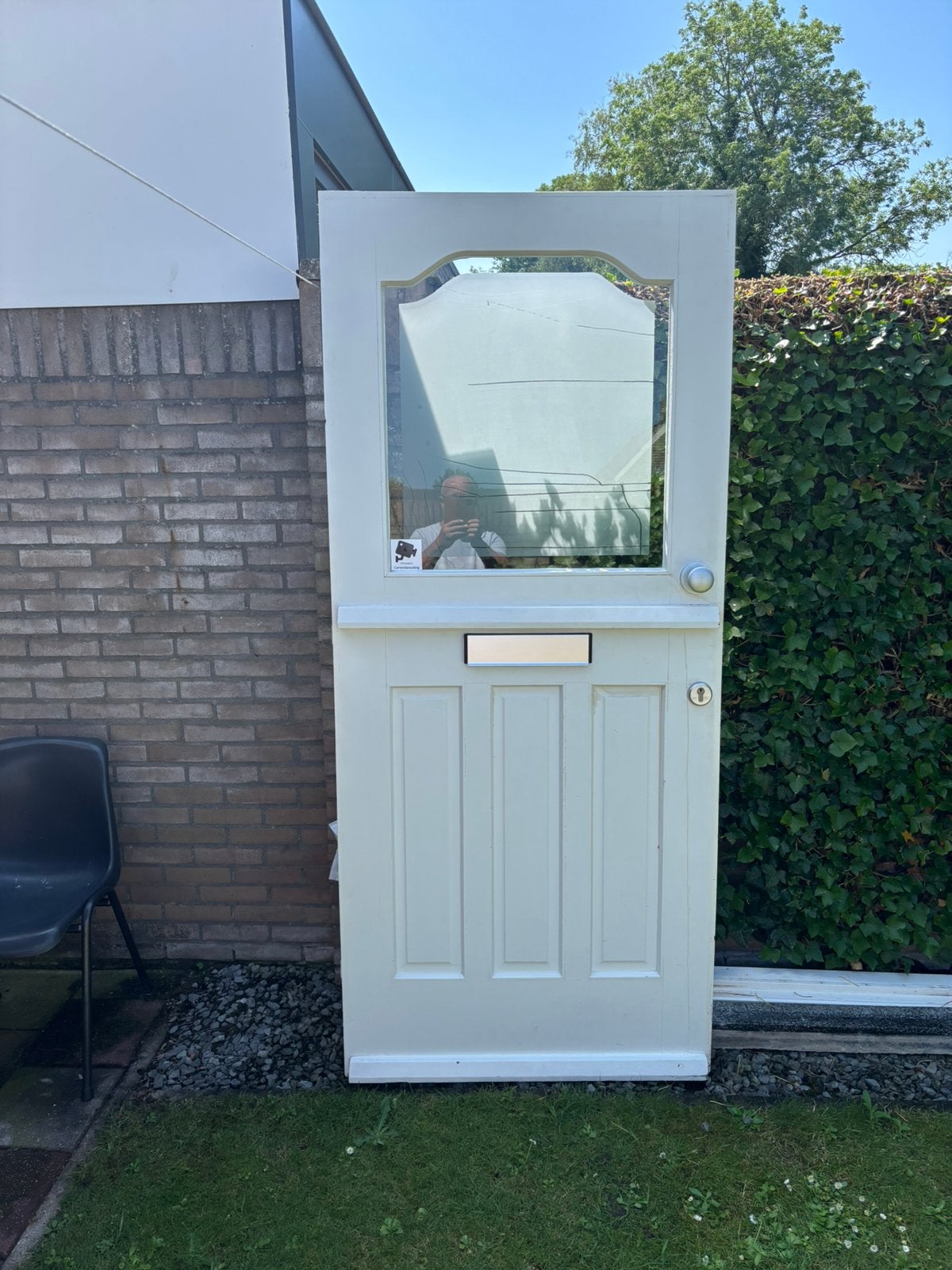 Witte houten voordeur vleugel, Ophalen of Verzenden, Gebruikt, Buitendeur, 200 tot 215 cm