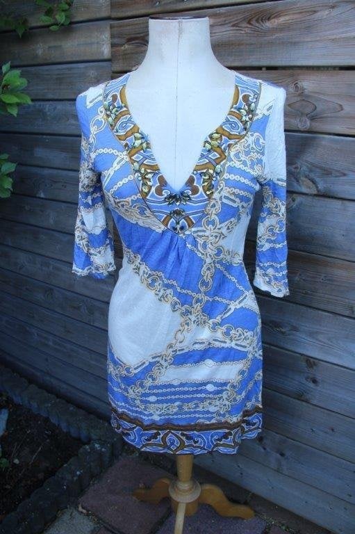 Jurk blauw/ creme Hale Bob mt S Vaste prijs, Blauw, Ophalen of Verzenden, Zo goed als nieuw, Knielengte