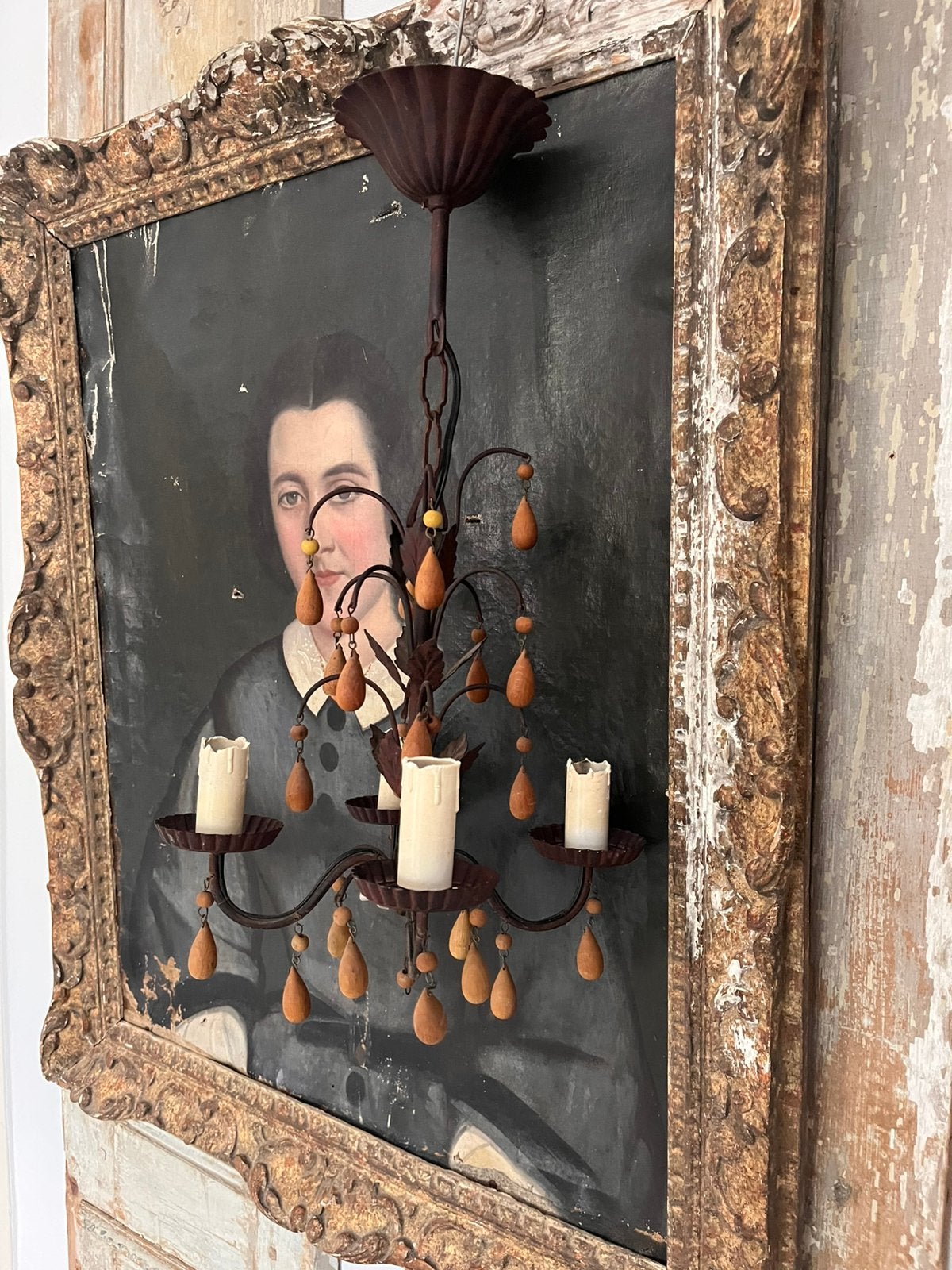 Oude Franse hanglamp **het geruite roosje**, Antiek en Kunst, Ophalen of Verzenden
