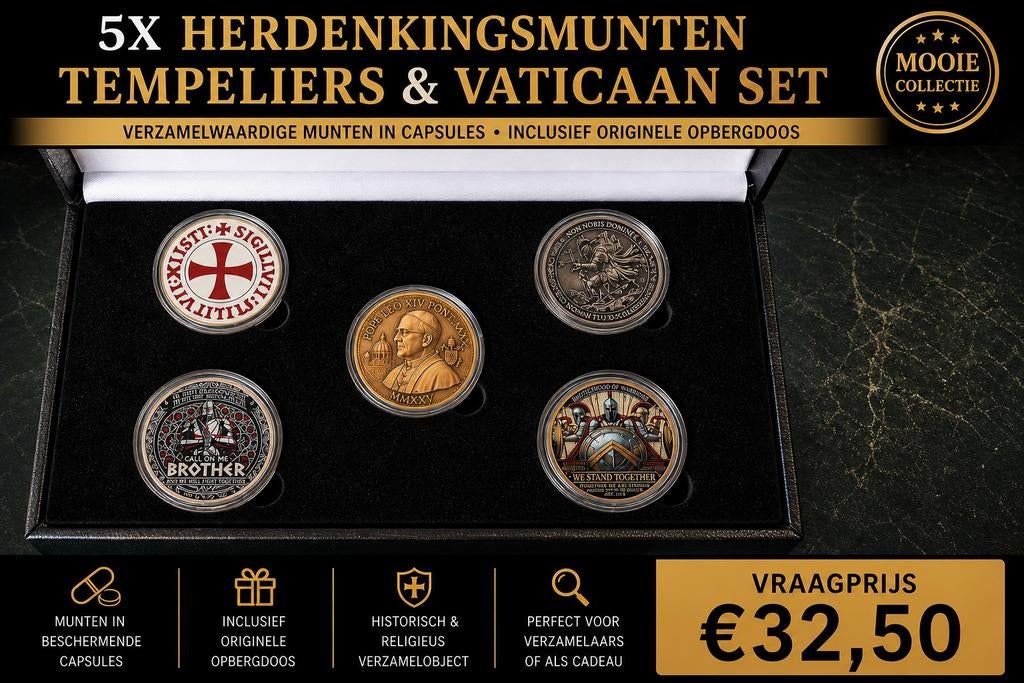 5x Tempeliers & Vaticaan munten set in doos, Ophalen of Verzenden, Vaticaanstad, Overige waardes, Setje