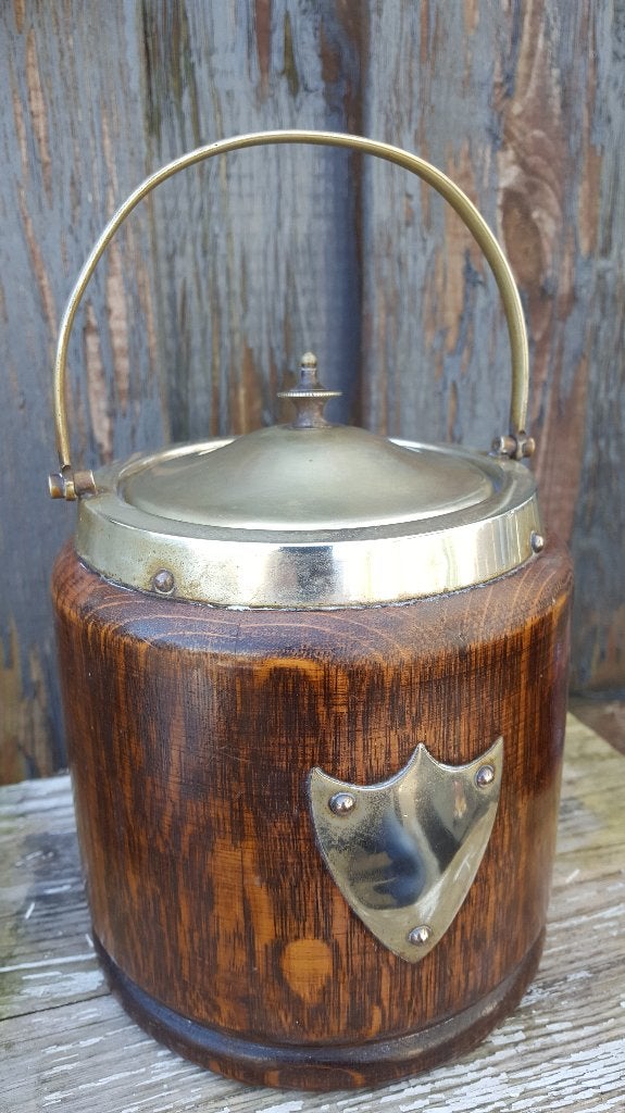 Antieke vintage tabakspot, eikenhout, verzilverd deksel. 3A2, Antiek en Kunst, Ophalen of Verzenden