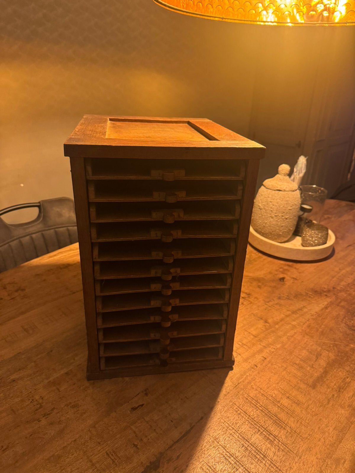 Vintage houten bureau-organizer met 12 vakken, Ophalen of Verzenden