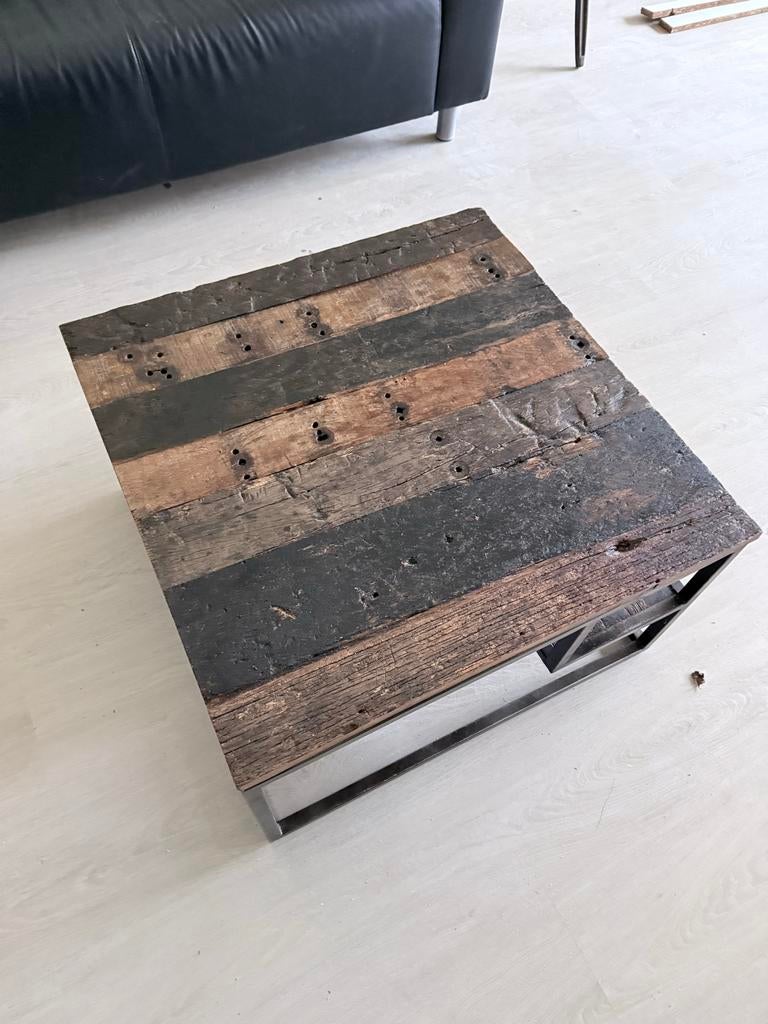 Unieke salontafel van wagonhout - Z.G.A.N., Huis en Inrichting, Tafels | Salontafels, Zo goed als nieuw, Minder dan 50 cm, 50 tot 100 cm