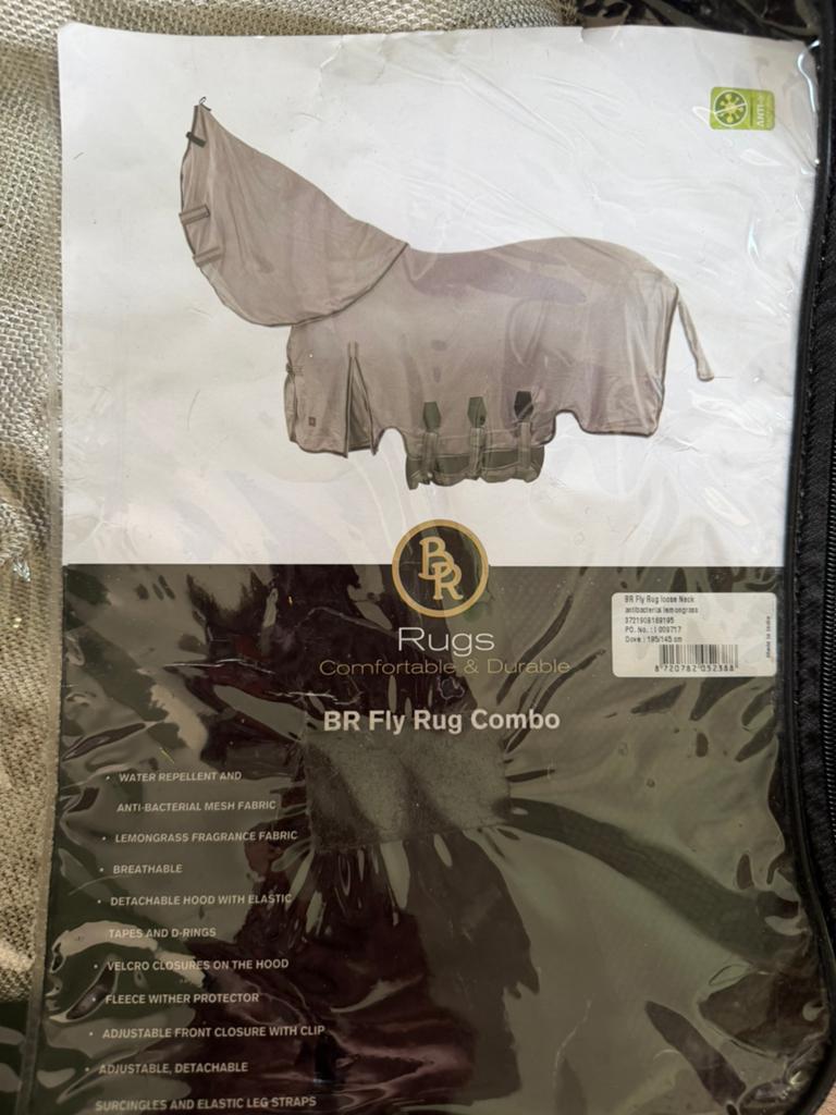 Vliegendeken 195/145 (nieuw) BR fly rug+losse hals., Dieren en Toebehoren, Paarden en Pony's | Dekens en Dekjes, BR, Mesh, Vliegendeken