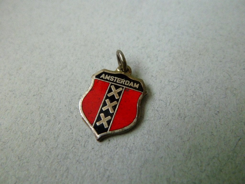 Oude bedel/wapenschildje zilver Amsterdam Nederland email, Verzenden, Zilver, Hanger