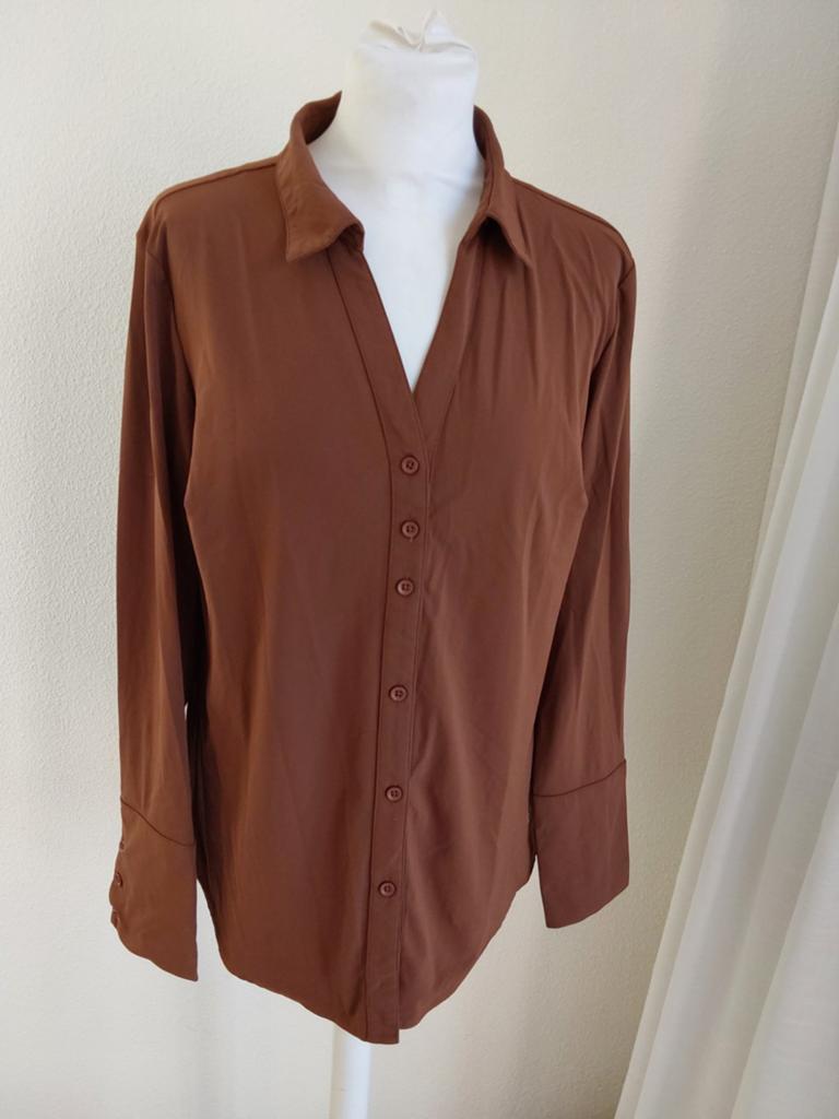 Prachtige bruine blouse van Y-Conic maat L, travelstof, okse, Y Conic, Ophalen of Verzenden, Zo goed als nieuw, Bruin