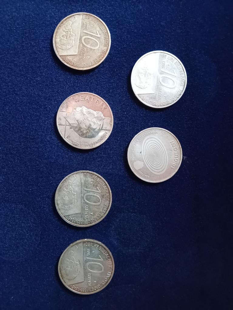 Set van 6 zilveren 10 gulden munten Beatrix 1995, Setje, Koningin Beatrix, Zilver, Ophalen of Verzenden
