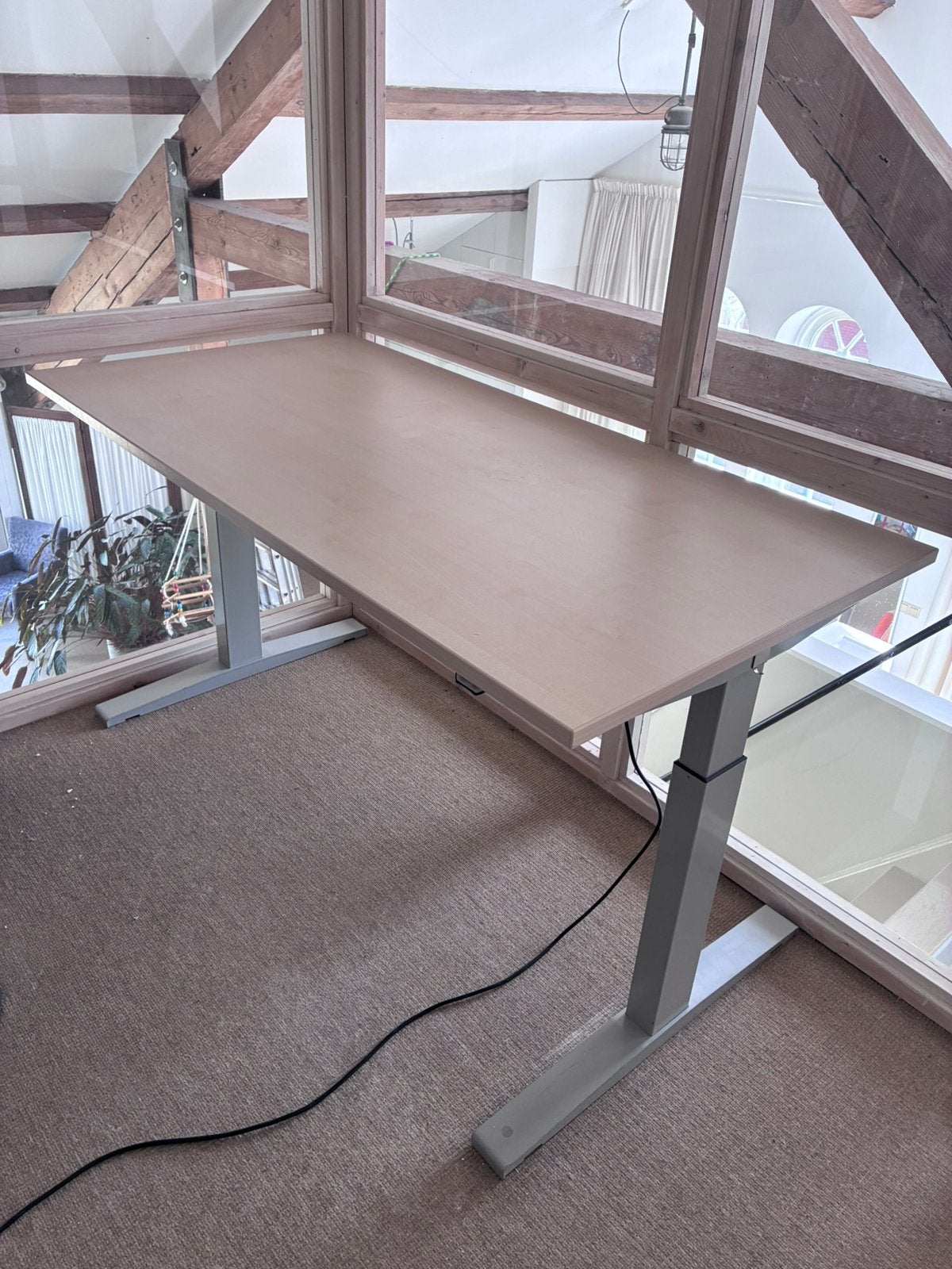 Professioneel elektrisch zit-sta bureau 60x180 cm hout print, Huis en Inrichting, Bureaus, Ophalen, Zit-sta bureau, 160 cm, Spaanplaat of MDF