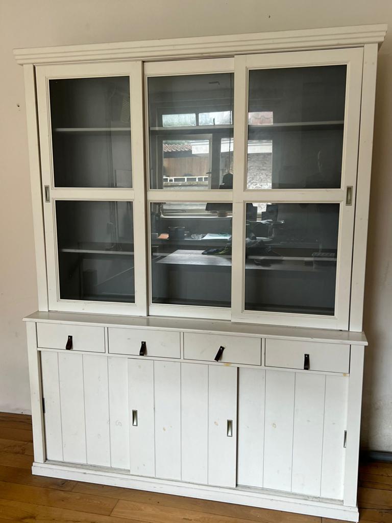 Buffetkast met glas - Wit, 212x166x48 cm, Ophalen, Gebruikt, 200 cm of meer, 150 tot 200 cm