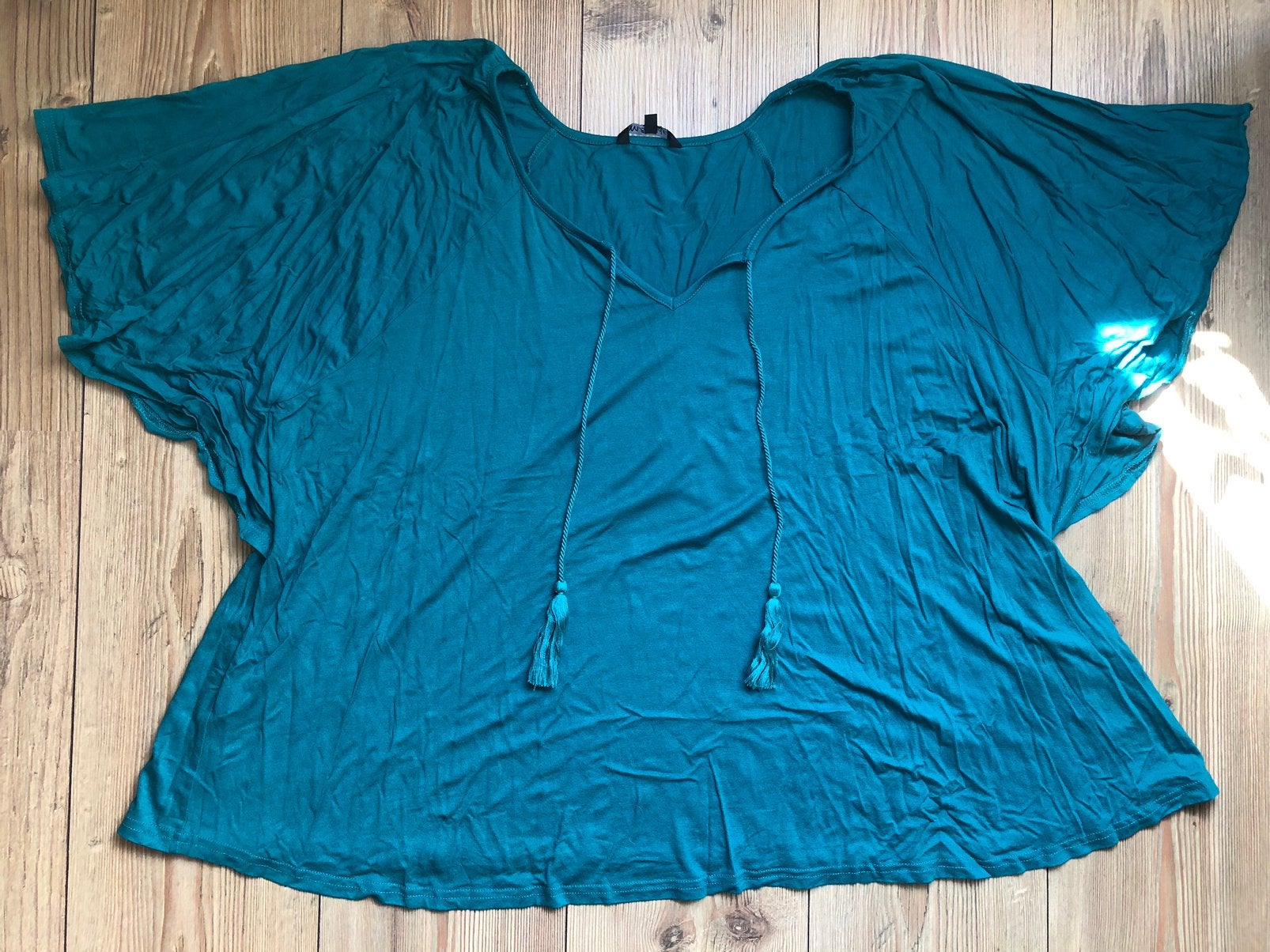 Aqua blauw tuniek Vlinder mouwen maat xl ms mode, Ophalen of Verzenden, Zo goed als nieuw, Maat 46/48 (XL) of groter, Blauw
