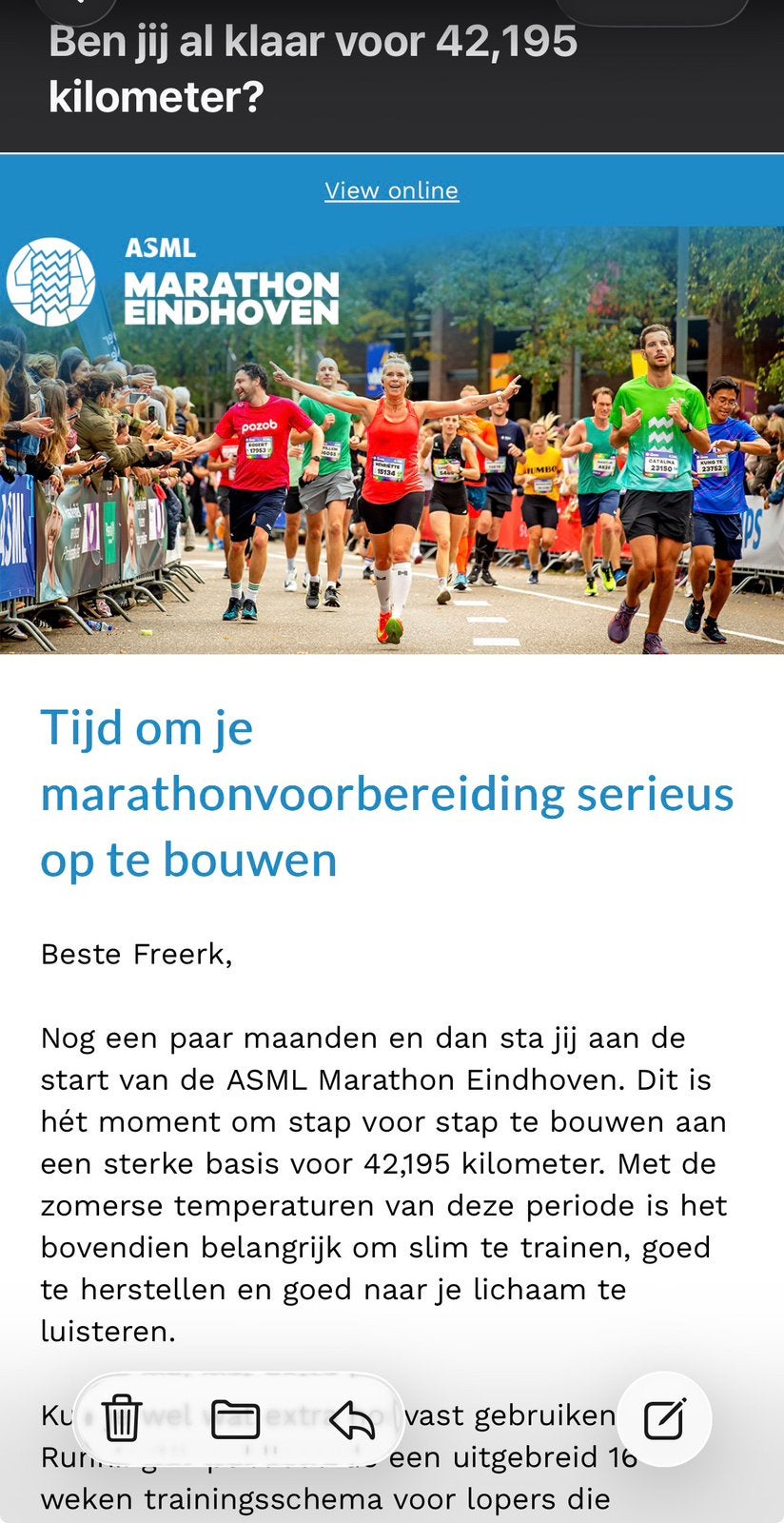 Startbewijs voor ASML marathon Eindhoven., Overige typen, Nieuw, Hardlopen, Ophalen