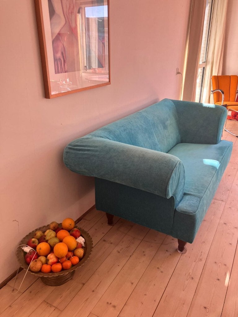 Dutch Seating Company. Licht blauwe tweeztis bank., Ophalen, Gebruikt, 150 tot 200 cm, Tweepersoons