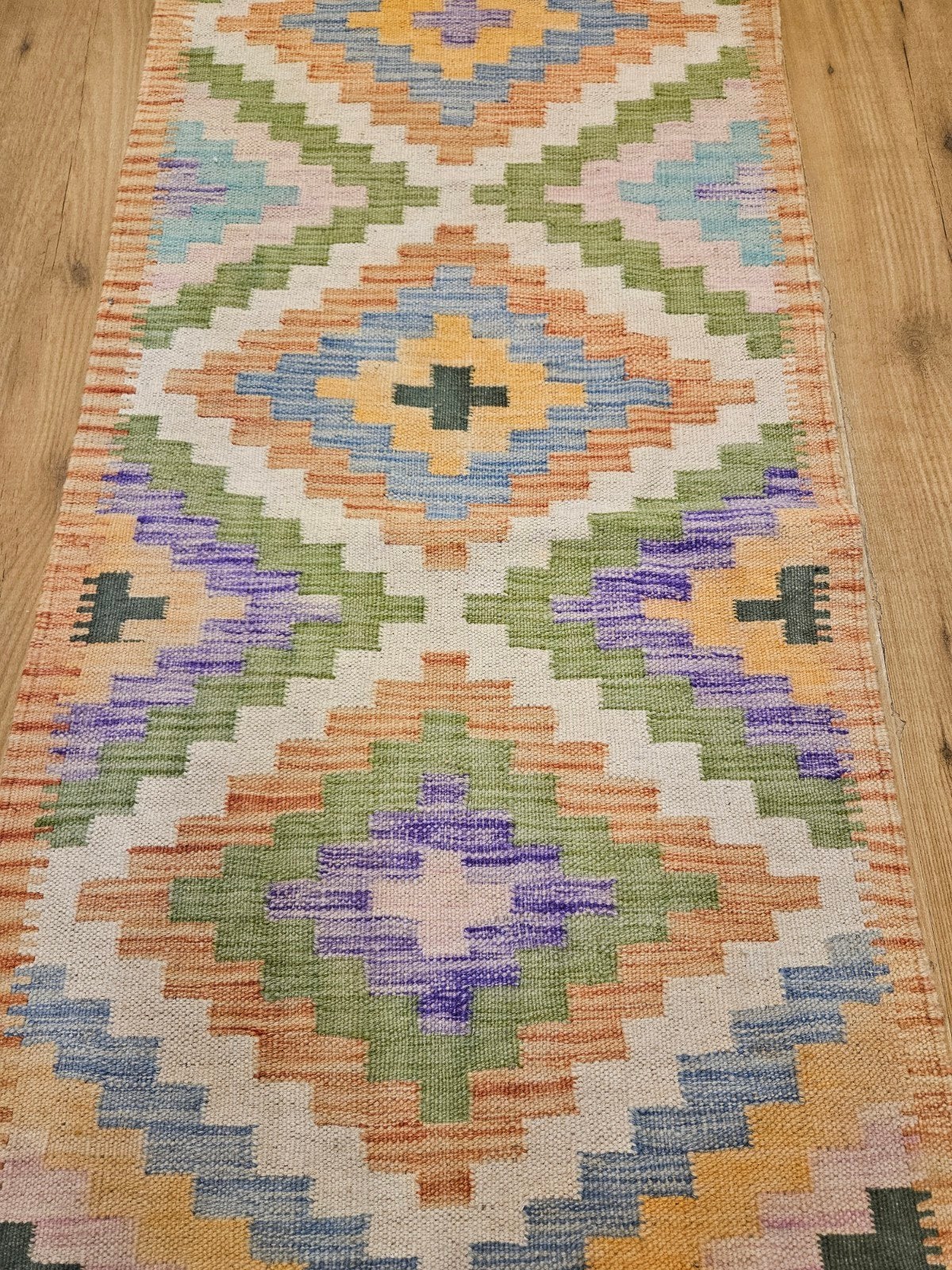 Handgeweven oosterse wollen kelim loper 200x61, Huis en Inrichting, Stoffering | Tapijten en Kleden, Vof Slats Antiek, 50 tot 100 cm