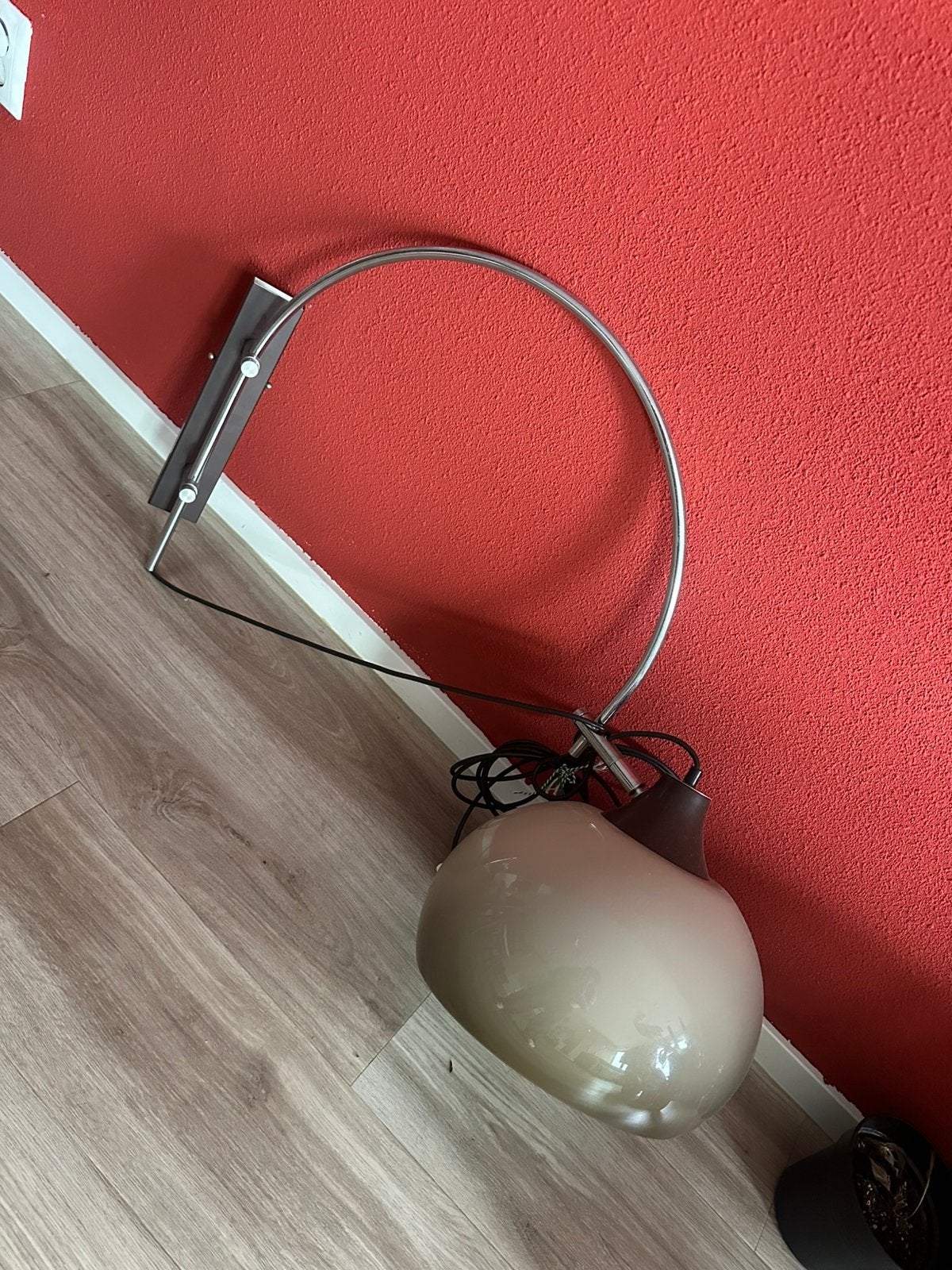 Vintage 70s, Chroom, Dijkstra Boog Wandlamp, Ophalen, Bruin, E27 (groot), Zo goed als nieuw
