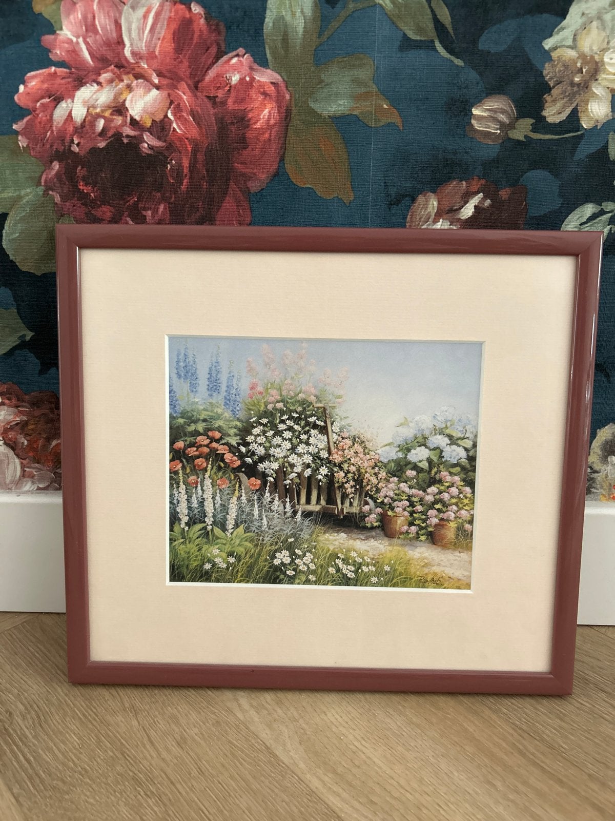 Schilderij Peter Motz - Tuin met bloemen - Ontspiegeld glas, Achter glas, Doek, Realistisch, Ophalen of Verzenden
