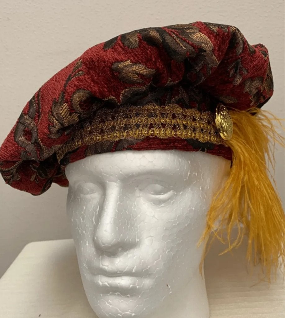 Rode renaissance heren baret (middeleeuwse victoriaanse pet), Verzenden, Nieuw, Handschoenen, Hoed of Pet