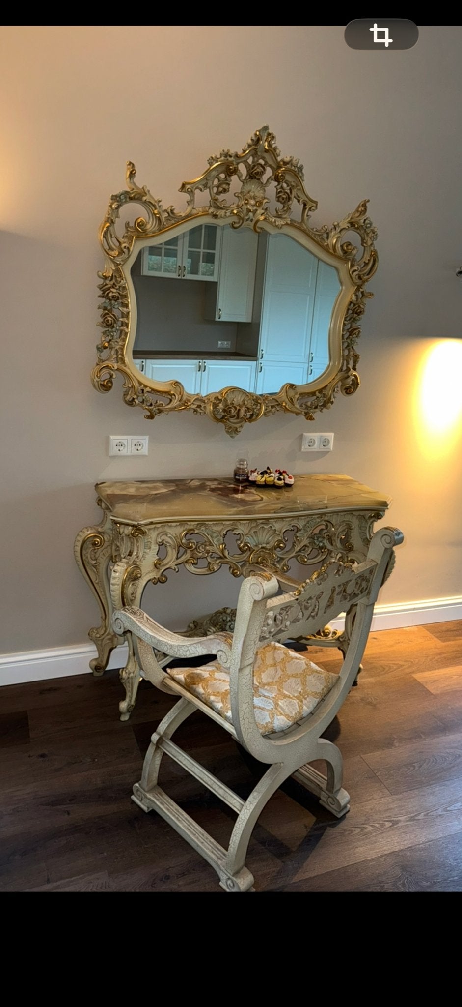 Silik Barok spiegel en console set - Goud en Crème, Ophalen