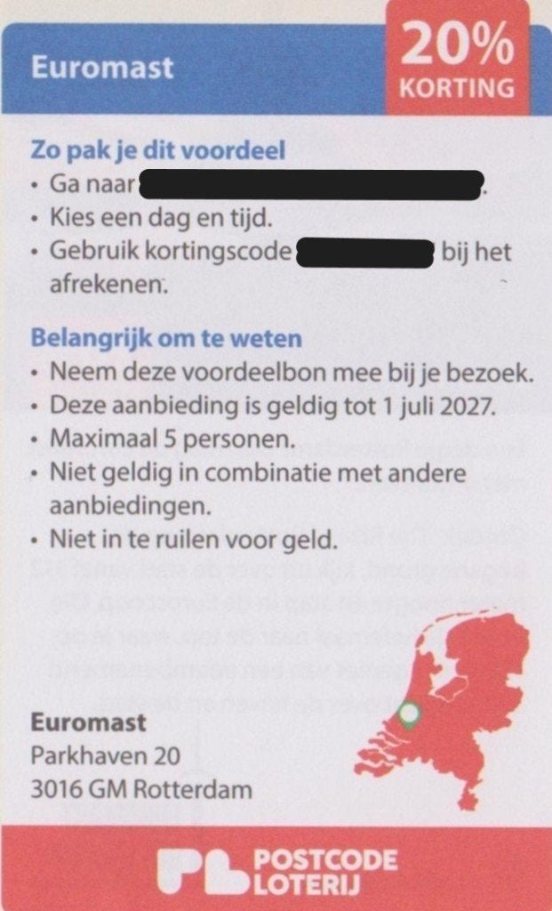 Euromast Rotterdam. 20% korting. Postcodeloterij voordeelbon, Tickets en Kaartjes, Recreatie | Pretparken en Attractieparken, Drie personen of meer