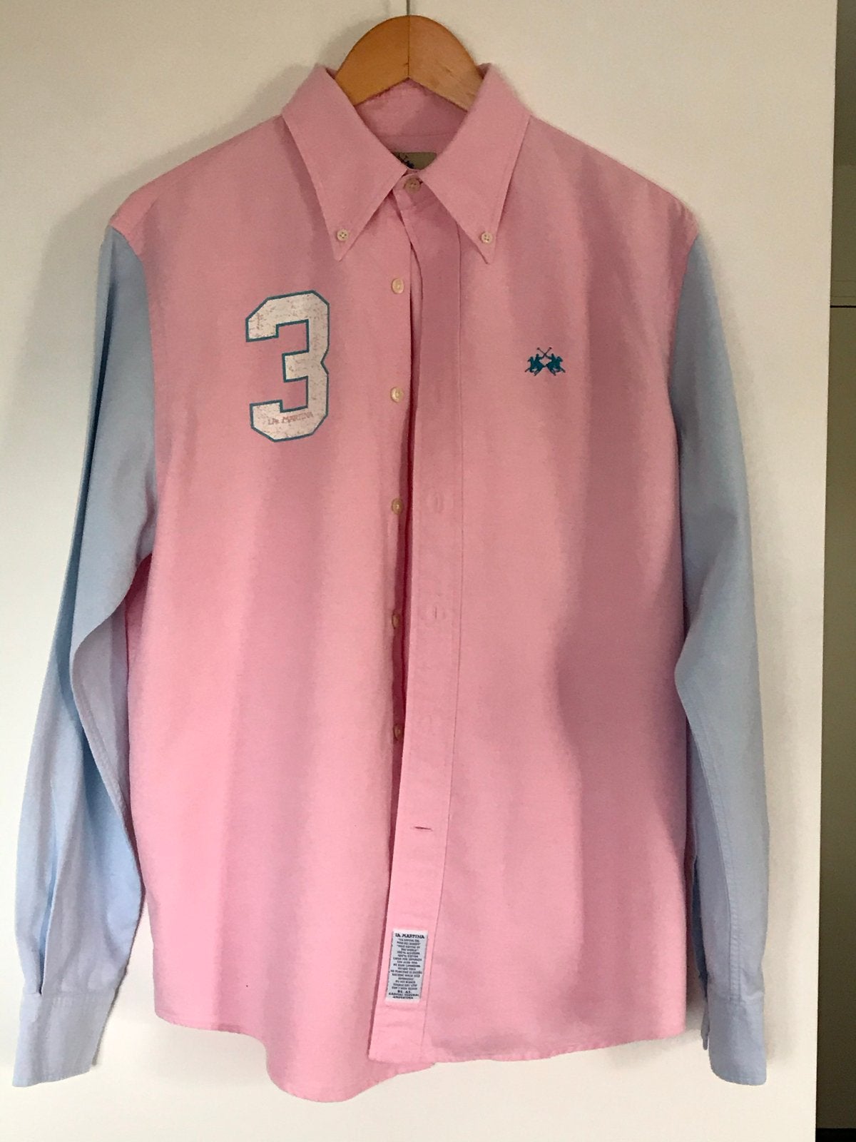 La Martina heren overhemd roze/blauw maat M, Ophalen of Verzenden, Gedragen, Meerkleurig, Halswijdte 39/40 (M)