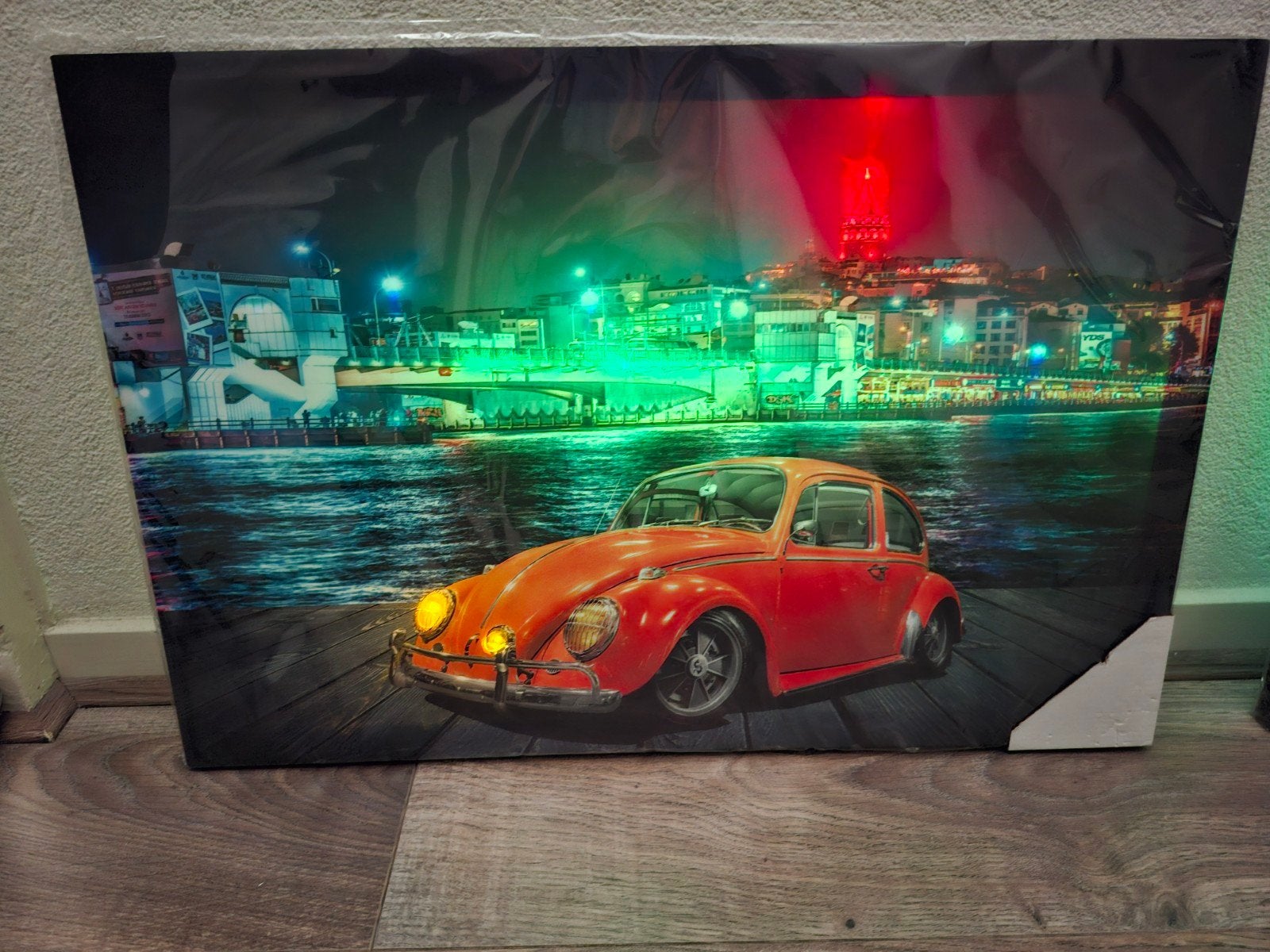 kanvasdoek met vw kever met verlichting, Ophalen, Minder dan 50 cm, Schilderij