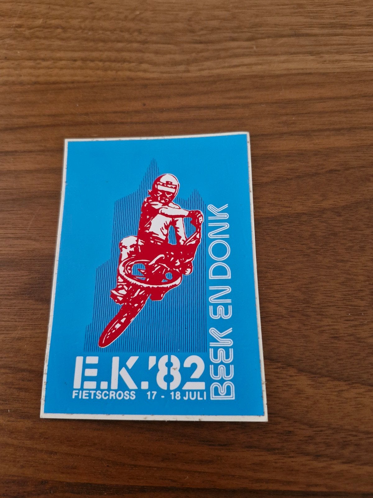229 Vintage Sticker EK '82 Fietscross Beek en Donk, Ophalen of Verzenden, Zo goed als nieuw, Sport