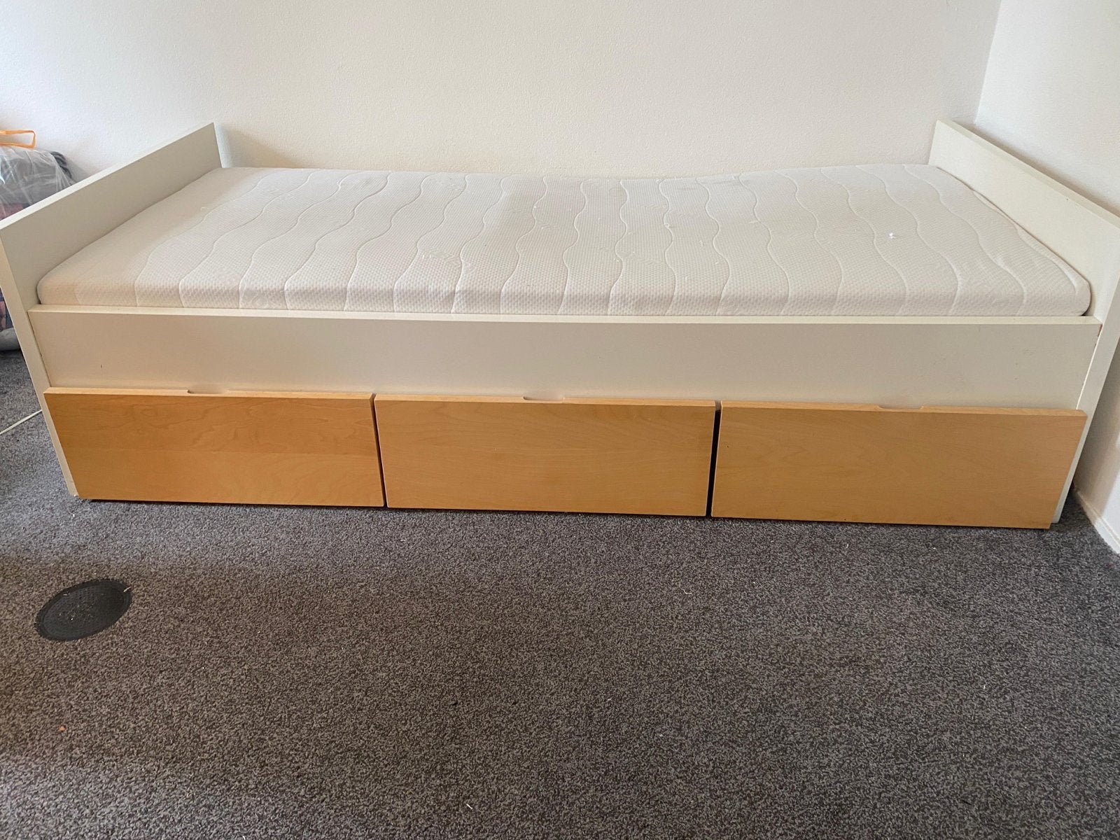 Eenpersoonsbed met lades - wit/hout, Ophalen, Gebruikt, 90 cm, Eenpersoons