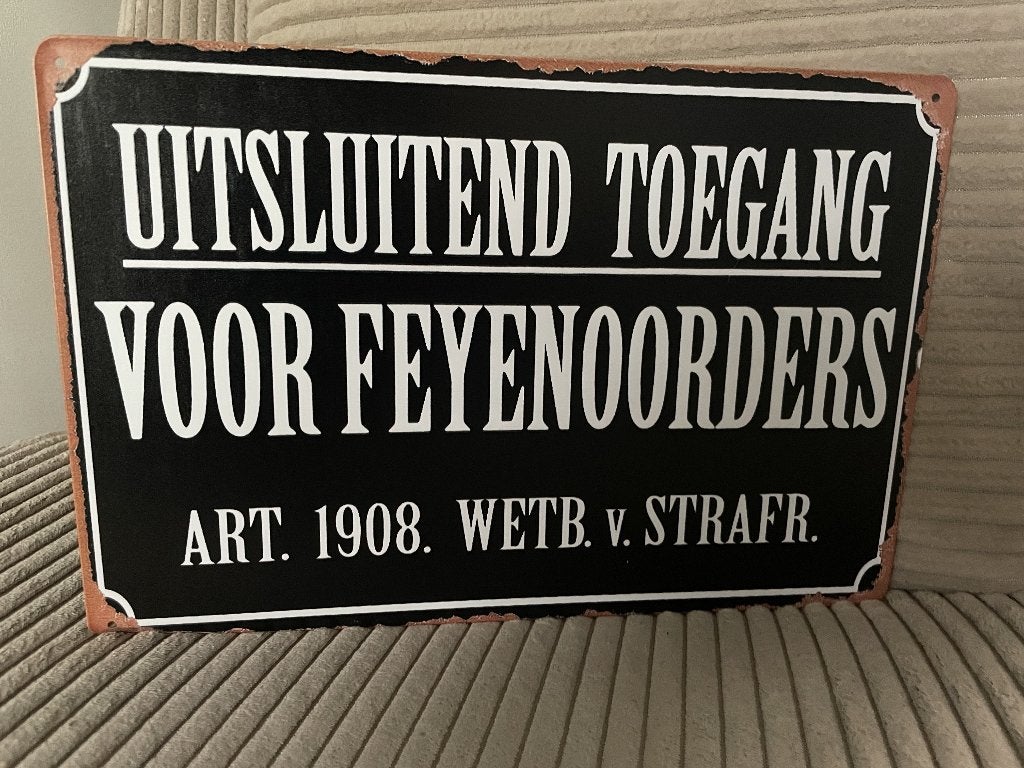 Feyenoord , metalen tekstbord (Old Look), Huis en Inrichting, Www.pand50.nl, Nieuw, Ophalen of Verzenden, Printer 29B Coevorden
