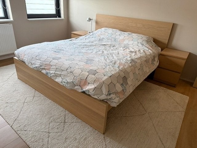 Ikea Malm bed - 160x200 - wit gelazuurd eiken, Ophalen, Bruin, Tweepersoons, 200 cm