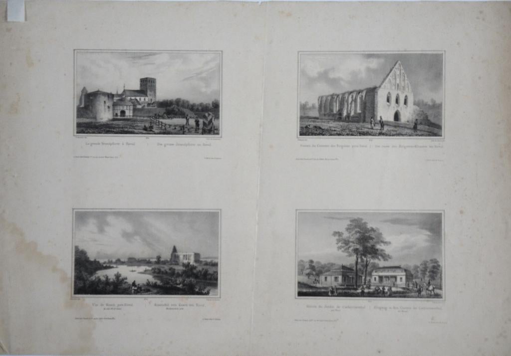 Edouard Hostein litho "4 topografische afbeeldingen op 1 vel, Antiek en Kunst, Ophalen