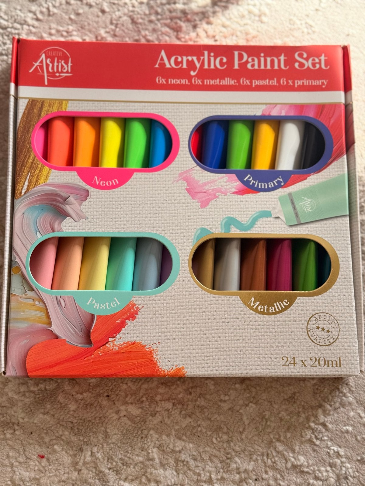 Creative Artist Acrylverf Set - 24 kleuren (Neon, Metallic,, Hobby en Vrije tijd, Ophalen of Verzenden, Nieuw, Acrylverf