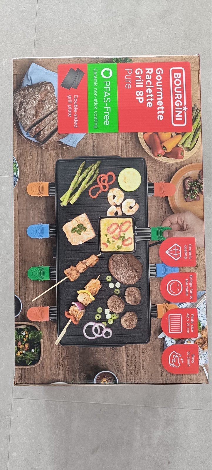 BOURGINI Gourmett Raclette Grill 8P Pure - Nieuw in doos, Ophalen of Verzenden