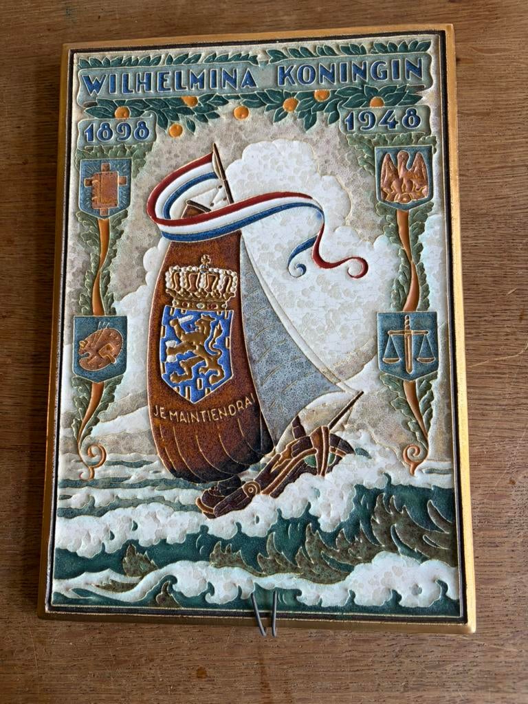 Cloisonne tegel Porceleijne Fles Wilhelmina 50 jaar Koningin, Antiek en Kunst, Ophalen of Verzenden